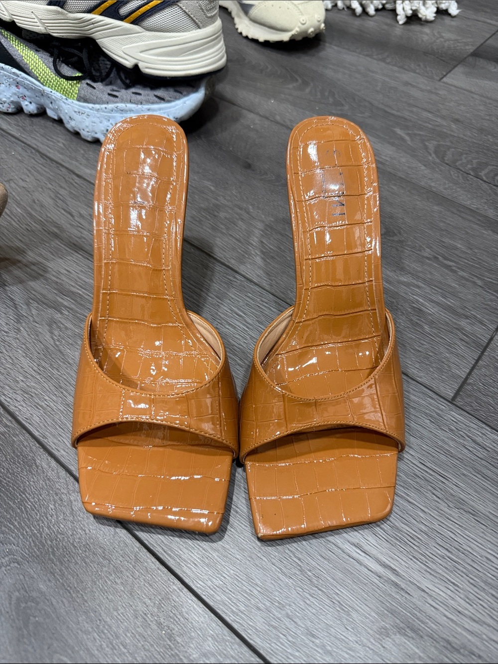 ASOS Patent Croc-Embossed Mule Sandals - Brown